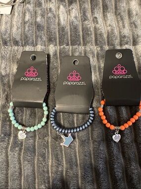 paparazzi Mint, Navy & Orange Kids Beaded Charm Bracelet Trio